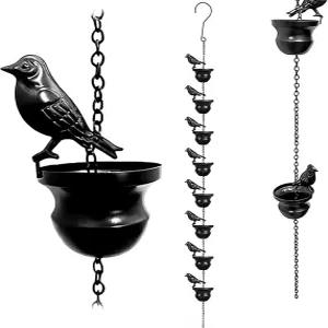실카레 버드 레인 체인 금속 새 야외 장식 배수구용 빗물 길이 3.28피트 8마리의 내구성 있고 우아한 정원