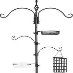 새 모이통 폴 야생 걸이 키트 화분 외부용 5개의 갈래 베이스 벌새 스탠드 후크가 있는 83인치 스테이션