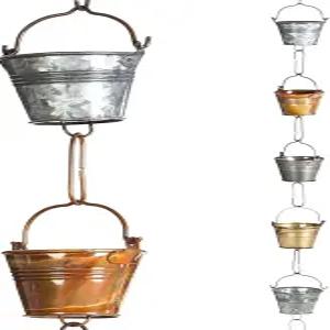 에버그린 언 버킷 8피트 금속 레인 체인 - 배수구 다운스팟 다이버터 장식용 정원 캐처 외부 파티오 데크