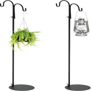 실내용 오토링 2팩 더블 셰퍼드 후크 48인치 조절 가능한 금속 걸이식 식물 스탠드 정원 파티오 벌새