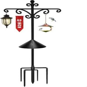 다람쥐 배플이 있는 야외용 92인치 목자 갈고리 - 조절 가능한 6개 가지 받침대 5개 식물 등불 벌새