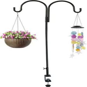 야외용 더블 셰퍼드 후크 난간용 데크 버드 피더 행거 클램프가 있는 테이블 막대 스탠드 위 등불용 풍차