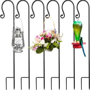 모닝로 6팩 야외용 셰퍼드 훅 25인치 1/3인치 두꺼운 메탈 컬링 가든 랜턴 걸이 식물 바구니 걸이용 태양광