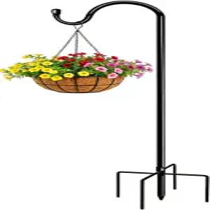 XIRUJU 46인치 야외 녹슬지 않는 셰퍼드 후크 새 모이통을 위한 금속 정원 걸이 식물 바구니 랜턴 바람