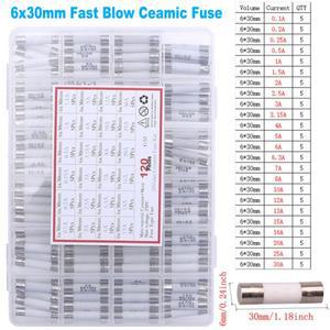 120개 24값 각 5개 6x30mm F0.1A-30A 250V 고속 블로우 세라믹 퓨즈 모듬 키트