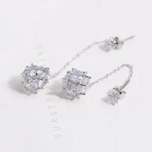 드롭귀걸이 실버 볼 큐빅 귀걸이-화이트OC