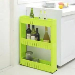 주방트롤리 이동식 3단 틈새선반 수납 정리대 그린