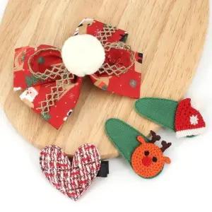 [아랑로랑] 크리스마스 폼폼 리본 헤어핀 4종세트