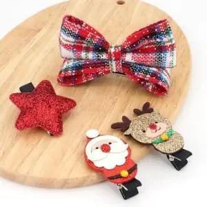 [아랑로랑] 크리스마스 체크 리본 헤어핀 4종세트