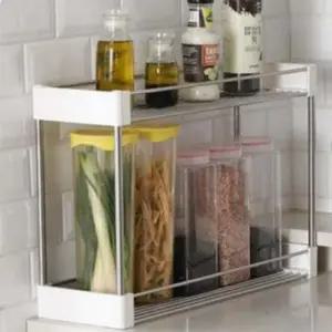 틈새 선반 2단 트롤리 슬림형 이동식 수납 진열대