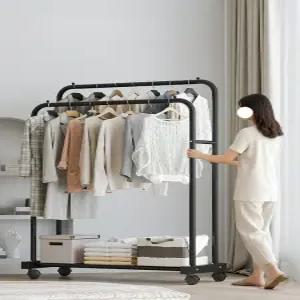 철제 이중 행거 수납 블랙 철재 옷거리행거
