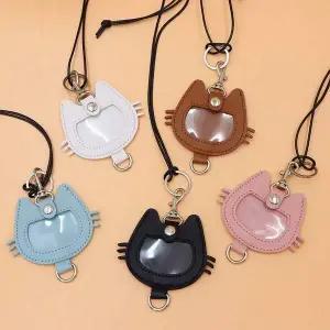미니 가죽 포켓 목걸이 고양이 키홀더 열쇠고리 여성 동전지갑