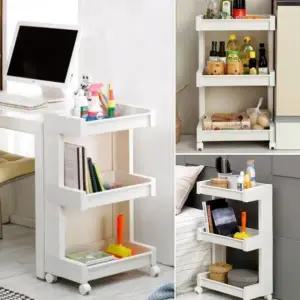 트롤리 선반 3단 이동식 다용도 수납 화이트