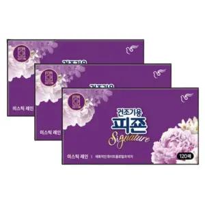 피죤 건조기용 드라이시트 미스틱레인 120매, 3개