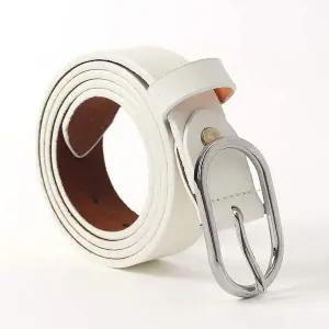 레아 여성 소가죽 벨트 화이트 핀버클 청바지벨트