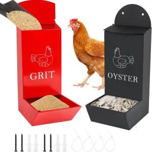 2팩 닭 그릿 피더 뚜껑이 있는 금속 굴 껍질 걸이 중력식 가금류 트로프 쿱 액세서리 용품