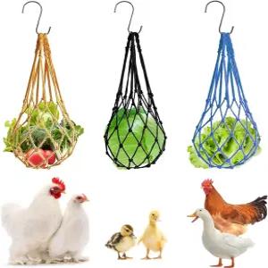 3pcs 걸이식 닭 모이통 채소 끈 가방 가금류 과일 홀더 오리 거위 큰 새를 위한 양배추 간식 먹이 도구