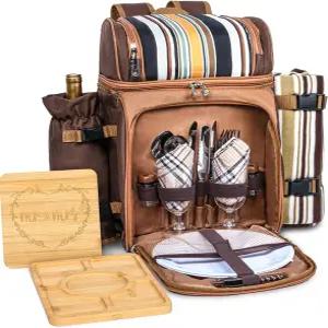 담요가 있는 2인용 합팀 피크닉 바구니 백팩 샤커트리 보드 2개 커플 약혼 선물 결혼식 집들이 화이트