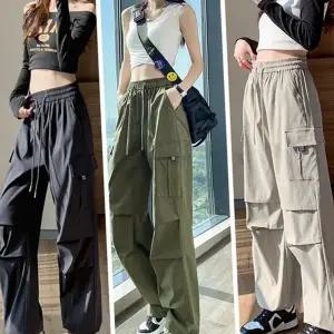 여성 와이드 팬츠 루즈핏 스트링 사계절 여성 카고 팬츠 냉감 남여공용 남성