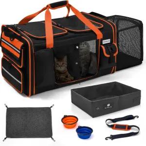 고양이를 위한 리터 박스가 있는 2마리 확장 가능한 초대형 캐리어 큰 작은 개 애완동물 자동차 여행 야외