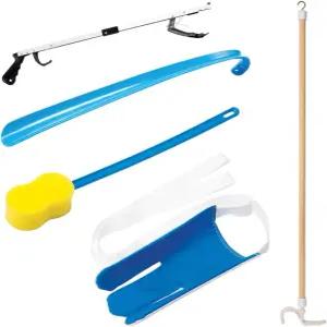 Carex 5피스 힙 키트 전체 교체용 금속 그랩버 리처 도구 롱 핸들 슈 혼 양말 슬라이더 보조기 목욕 스펀지