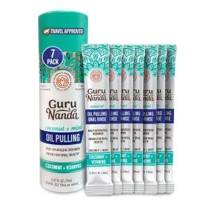 구루난다 여행용 주머니 코코넛 오일 풀링 신선한 입냄새 구강청결제 행복한 치아와 잇몸을 위한 7가지