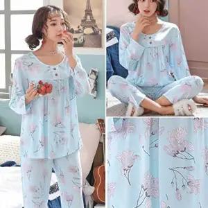 여자 가벼운 잠옷 홈웨어 긴바지 긴팔 세트 신혼 준비 (HSJ-WDC2DDC)