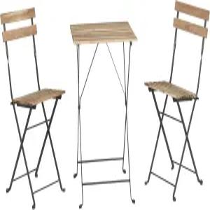 접이식 파티오 비스트로 세트 - 고급 주택의 현관 데크 정원 또는 발코니 가구를 위한 3피스 아카시아 나무