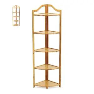 거실 대나무 5단 선반 내추럴 조립식 코너 모서리