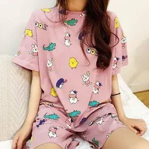 반팔 인디핑크 여름잠옷 여성여름잠옷 여성 잠옷 세트 파자마 (HSJ-WFISAR5)
