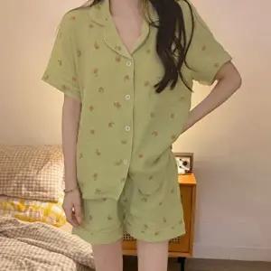 여성 귀여운 복숭아 패턴 포인트 반팔 잠옷 세트 (HSJ-WC2AFE3)