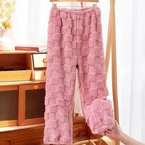 패션 털잠옷 여성 격자무늬 산호양털 수면 바지 (HSJ-WFGLOKR)