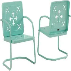 크로슬리 가구 진달래 2피스 야외 의자 세트 식사용 빈티지 레트로 메탈 파티오 현관 데크 아쿠아 글로스