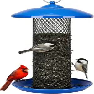 야외 걸이용 킹야드 메쉬 튜브 새 모이통 올 메탈 해바라기 씨 또는 밀웜용 야생 대형 트레이 및 방풍 지붕