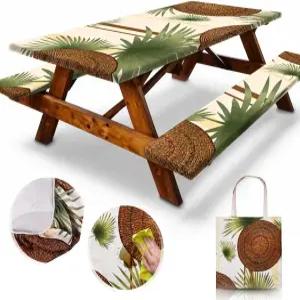 RNOONY 6피트 폴리에스터 피크닉 테이블 커버 벤치 방풍 및 방수 테이블보 캠핑 선물 RV 필수품에 적합