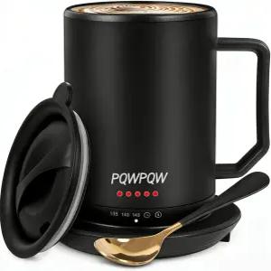 PQWPQW 스마트 온도 조절 가열식 커피 머그잔 - 12온스 충전식 자동 보온 컵 3단계 설정/건기 보호 휴대용