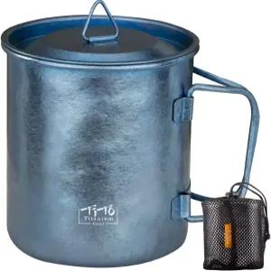 뚜껑이 있는 TiTo 티타늄 컵 냄비 초경량 휴대용 450ml 접이식 손잡이 캠핑 티 커피 워터 머그잔 야외 배낭