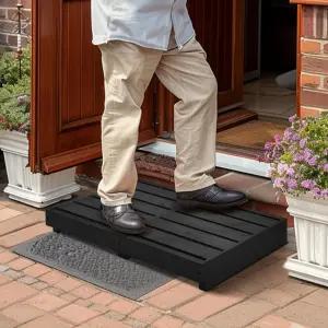 실내 나무 스텝 스툴 3.5인치 높이 미끄럼 방지 패드가 있는 실외 외부용 욕실 주방 침대 검은색 안전