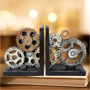 벨라 20881 장식 북엔드 기어 스탑퍼 홀더 논스키드 선반 헤비 엔드 빈티지 산업 현대 미술 사무실 조각