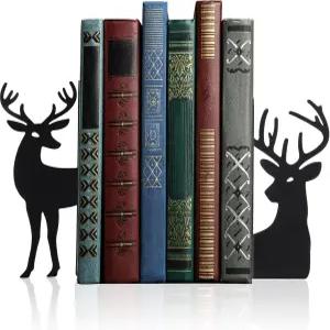 길린 순록 메탈 북엔드 2종 블랙 헤드 크리스마스 책상 정리사 사슴 애호가 및 독서 위한 엘크 L자형 책