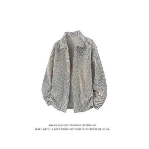 키체샵 가을 캐주얼 빈티지 남성용 솔리드 톱 셔츠 칼라 HO3