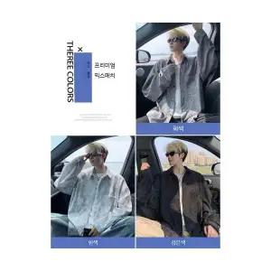 키체샵 남친 봄 가을 캐주얼 솔리드 셔츠 나염 칼라 자켓 긴팔 HO3