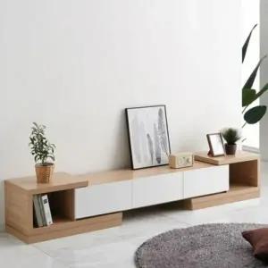 (색상 색상/고무나무원목)밀레 거실 TV장식장 티비다이 확장형 TV 다이 거실장