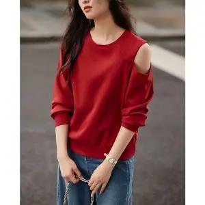 EAMT 가을 캐주얼 여성티셔츠 기본 라운드 오프숄더 맨투맨 싱글 YJ3