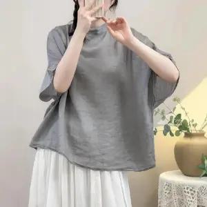 EAMT 여성용 여름 스탠드넥 톱 맨투맨 모시 기본 나시 티셔츠 솔리드 YJ2