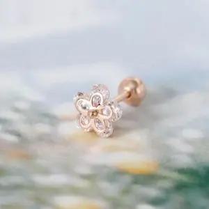 로즈골드피어싱 GOLD 큐빅 꽃 플라워 베이직 로즈골드 금 피어싱 14K