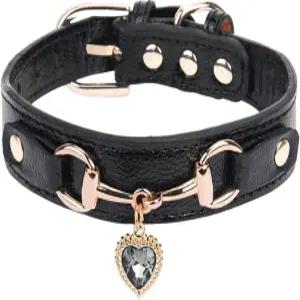 블링 다이아몬드와 하트 참이 있는 THAIN 패션 도그 칼라 - 5홀 조절 가능한 PU 가죽 라인스톤 목걸이 작은