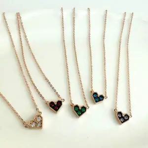컬러 하트 큐빅 목걸이18k로즈골드그린