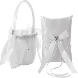 트루 러브 선물 플라워 걸 바구니 및 링 베어러 베개 세트 실버 하트 모양의 활 위한 웨딩 보이를