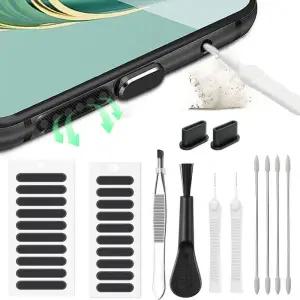 충전단자보호캡 66개 아이폰 16 족집게 휸대폰 먼지 콘센트 스피커 메쉬 스티커 삼성 Xiaomi 충전 포트 보